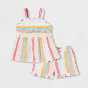 Toddler Girls' Striped Smocked Tank Top and Shorts Set - Cat & Jack™